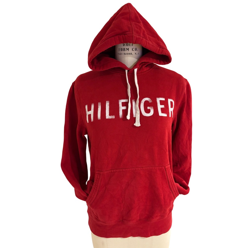 Tommy Hilfiger Red‎ Hoodie Sweatshirt Pullover Spell Out Women's Medium